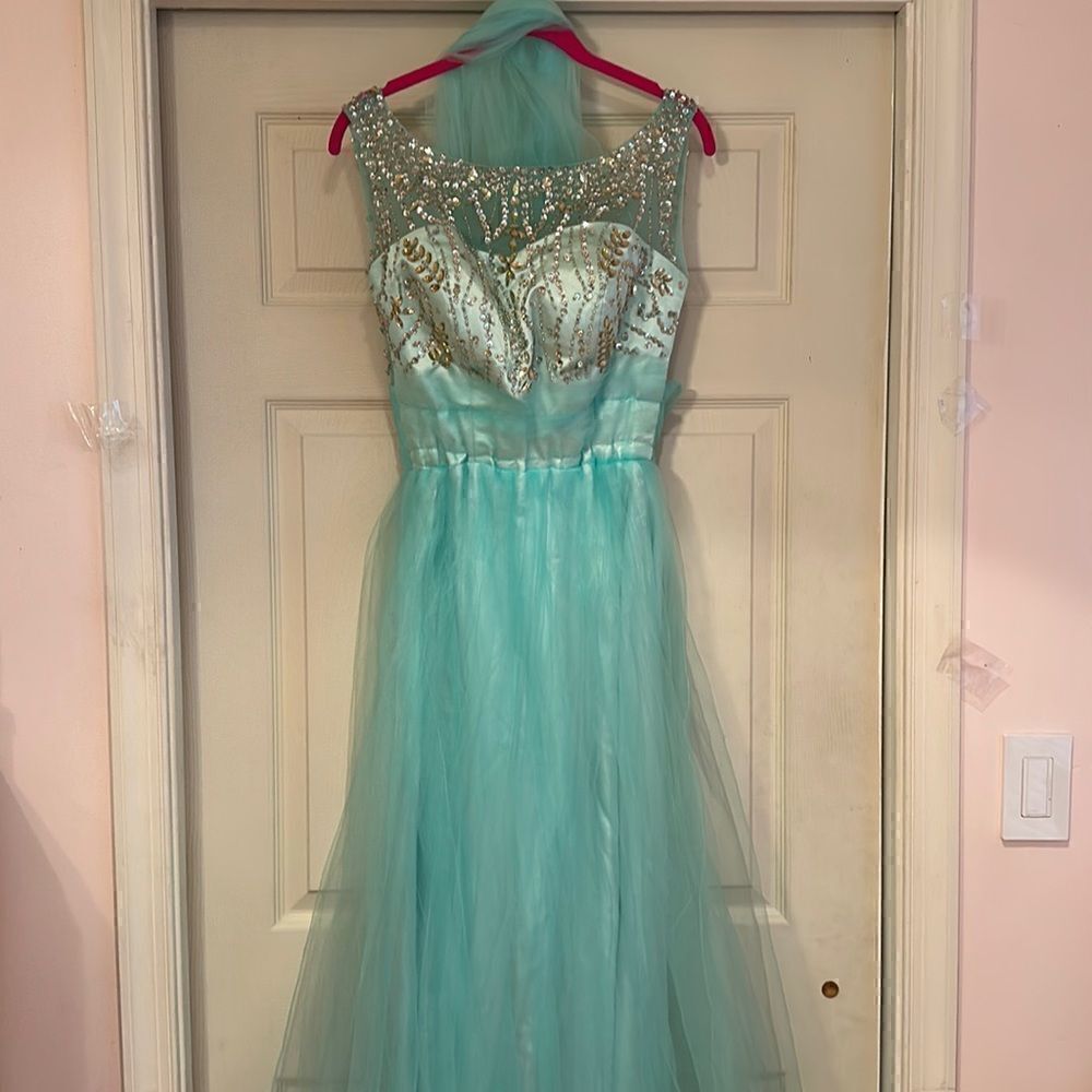 Prom Gown Dress Fancy Sheer Rhinestones Small